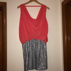 Backless Coral and sequin minidress